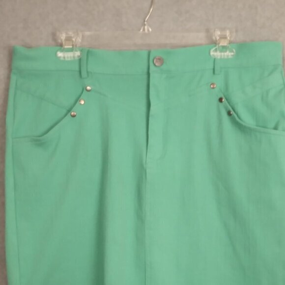 Crazy Train | Green Stretch Jean Style Mini Skirt | Size 2XL - Picture 2 of 7